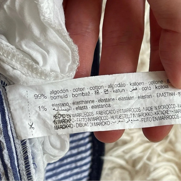 Zara Blue/White Striped Seersucker Button down playsuit Romper drawstrings Sz S - Picture 8 of 12